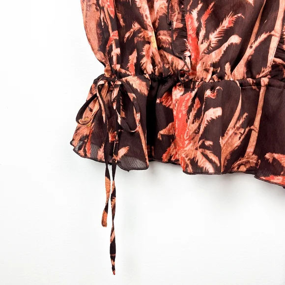 NWT Scotch & Soda Brown Palm Tree Patterned Sheer Blouse - Picture 7 of 13